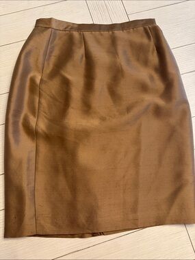Josephine Chaus 90s Vintage Silk Pencil Skirt in Brown